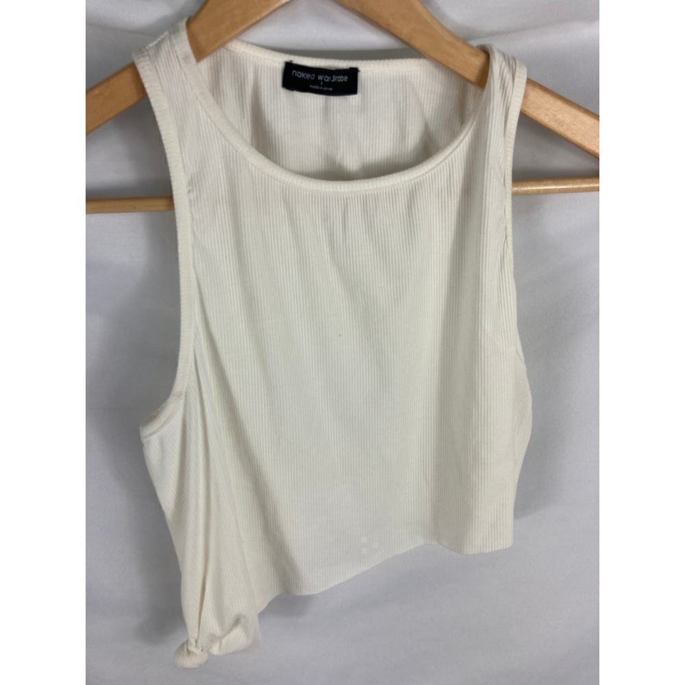 Naked Wardrobe Ribbed Asymmetrical White Tie Side Tank Size Large